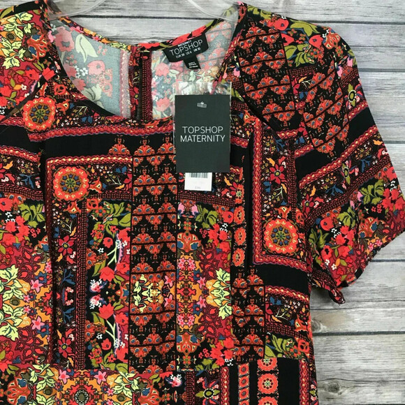 Topshop Women's Maternity Dress In Black Red Orange Floral Size 4 US/UK 8 $90 - Picture 2 of 4